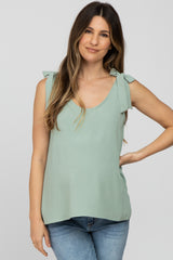 Sage Bow Shoulder Accent Sleeveless Maternity Top