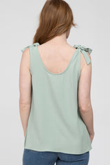 Sage Bow Shoulder Accent Sleeveless Top