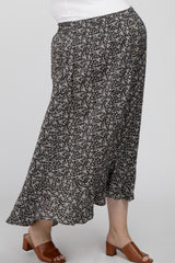 Black Floral Button Accent Hi-low Maternity Plus Skirt