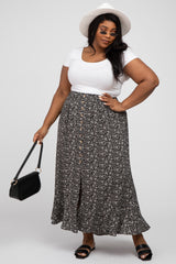 Black Floral Button Accent Hi-low Maternity Plus Skirt