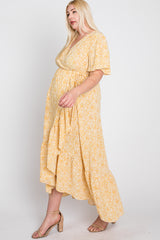 Yellow Floral Wrap Plus Midi Dress