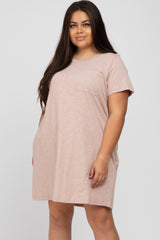 Light Pink Heathered Pocket Front Plus T-Shirt Dress