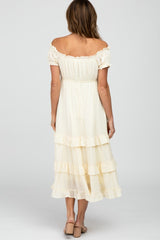 Ivory Smocked Ruffle Midi Dress