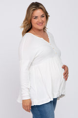 Ivory Button Accent Long Sleeve Maternity Plus Top