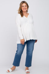 Ivory Button Accent Long Sleeve Maternity Plus Top