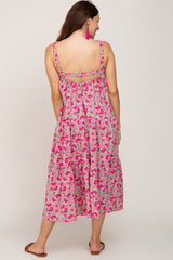 Fuchsia Floral Sleeveless Tiered Maternity Maxi Dress