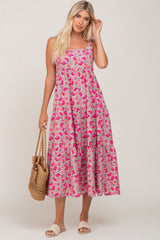 Fuchsia Floral Sleeveless Tiered Maxi Dress