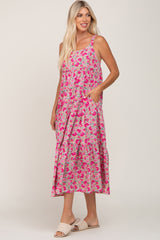 Fuchsia Floral Sleeveless Tiered Maxi Dress