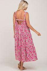 Fuchsia Floral Sleeveless Tiered Maxi Dress