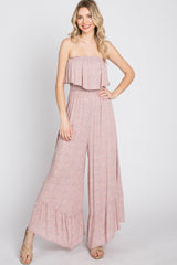 Mauve Floral Strapless Ruffle Hem Jumpsuit