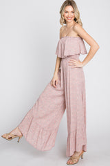 Mauve Floral Strapless Ruffle Hem Jumpsuit