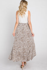 Cream Animal Print Tie Front Maxi Skirt