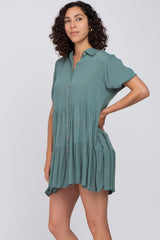 Teal Tiered Button Down Dress