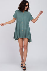 Teal Tiered Button Down Maternity Dress