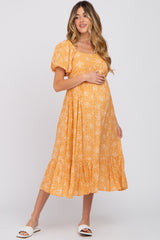 Peach Floral Crochet Accent Maternity Midi Dress