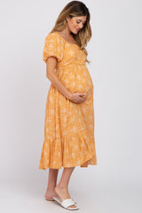 Peach Floral Crochet Accent Maternity Midi Dress