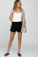 Black Ruffle Hem Maternity Shorts