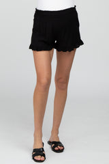 Black Ruffle Hem Maternity Shorts