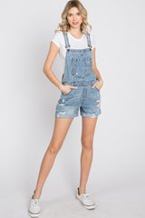 Blue Distressed Denim Short Overalls