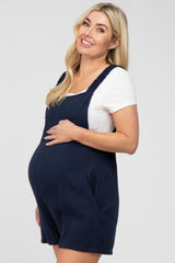 Navy Blue Square Neck Elastic Strap Maternity Romper