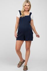 Navy Blue Square Neck Elastic Strap Maternity Romper