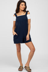 Navy Blue Square Neck Elastic Strap Maternity Romper