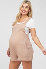 Beige Square Neck Elastic Strap Maternity Romper