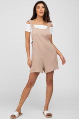 Beige Square Neck Elastic Strap Maternity Romper