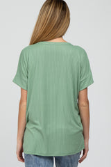 Light Olive Ribbed Hi-Low Hem Pocketed Maternity Top