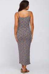 Navy Ribbed Maternity Maxi Dress