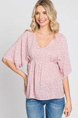 Pink Floral Print Side Tie Maternity Blouse