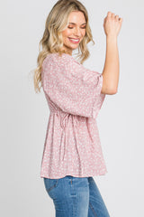 Pink Floral Print Side Tie Blouse