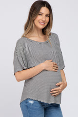 Black White Striped Short Sleeve Maternity Top