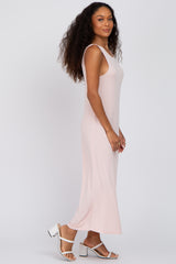 Light Pink Low V-Back Sleeveless Midi Dress