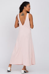 Light Pink Low V-Back Sleeveless Midi Dress