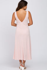 Light Pink Low V-Back Sleeveless Maternity Midi Dress