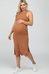 Camel Racerback Basic Maternity Midi Dress