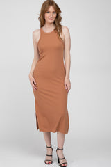 Camel Racerback Basic Maternity Midi Dress