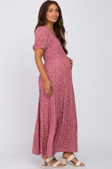 Mauve Floral Smocked Tiered Maternity Maxi Dress