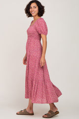 Mauve Floral Smocked Tiered Maxi Dress