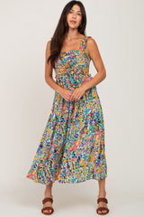 Yellow Printed Smocked Maxi Dress