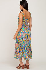 Yellow Printed Smocked Maxi Dress