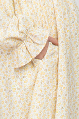 Yellow Ditsy Floral Smocked Off Shoulder Maternity Dress