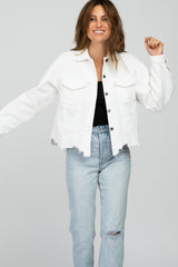 White Corduroy Distressed Hem Cropped Jacket