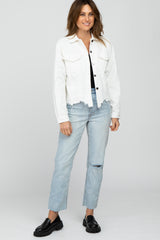 White Corduroy Distressed Hem Cropped Jacket