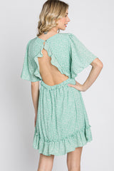 Mint Green Floral Ruffle Accent Cutout Dress