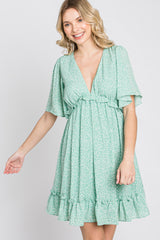 Mint Green Floral Ruffle Accent Cutout Dress