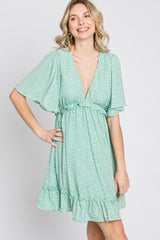 Mint Green Floral Ruffle Accent Cutout Dress