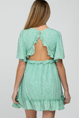 Mint Green Floral Ruffle Accent Cutout Maternity Dress