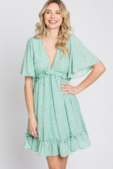 Mint Green Floral Ruffle Accent Cutout Dress